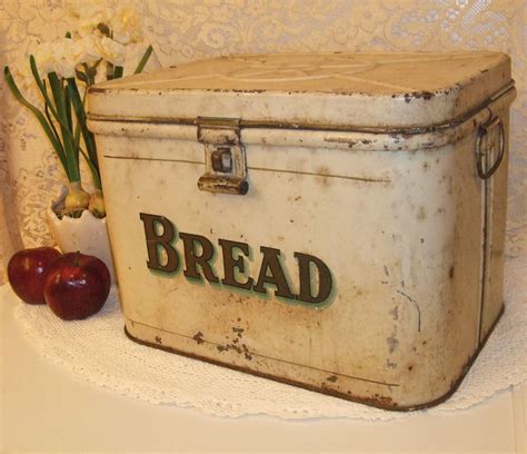 vintage painted metal bread box|vintage farmhouse bread box.